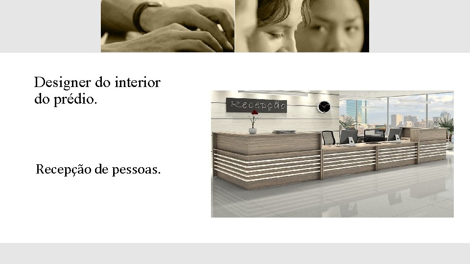 Designer do interior do prédio. Recepção de pessoas. 