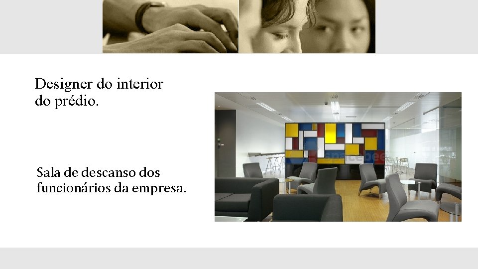 Designer do interior do prédio. Sala de descanso dos funcionários da empresa. 