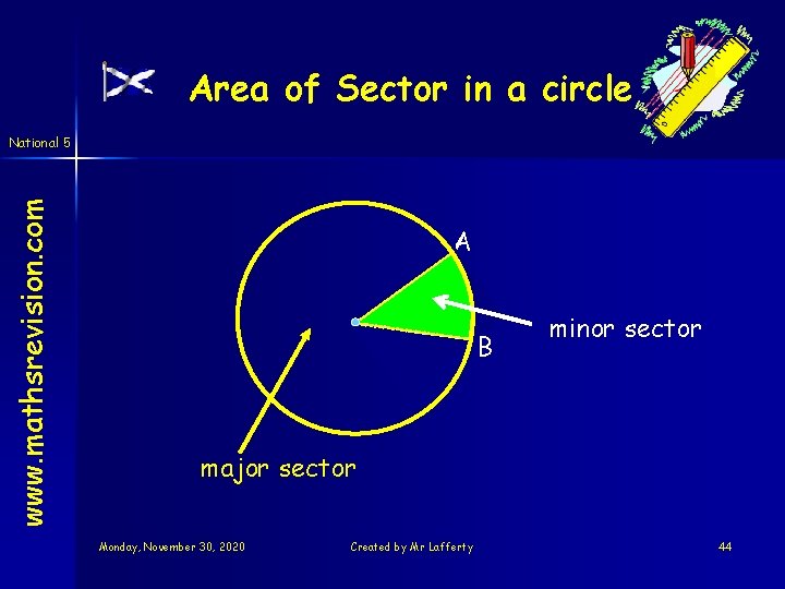 Area of Sector in a circle www. mathsrevision. com National 5 A B minor