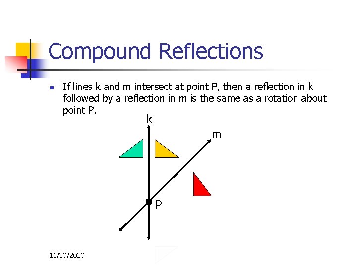 Compound Reflections n If lines k and m intersect at point P, then a