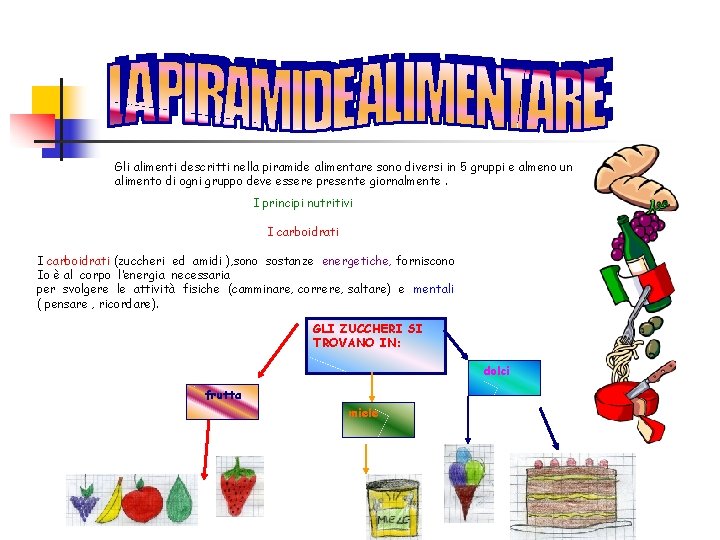  Gli alimenti descritti nella piramide alimentare sono diversi in 5 gruppi e almeno