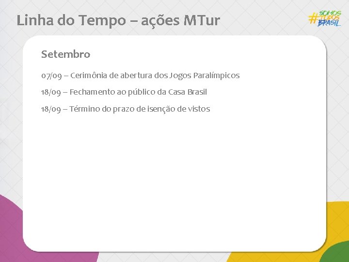 Linha do Tempo – ações MTur Setembro 07/09 – Cerimônia de abertura dos Jogos