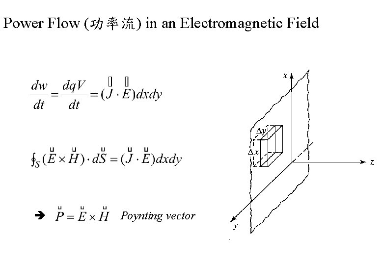 Power Flow (功率流) in an Electromagnetic Field Poynting vector 