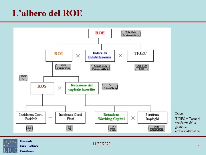 L’albero del ROE Dove: TIGEC = Tasso di incidenza della gestione extracaratteristica Università Carlo