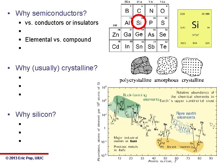 • Why semiconductors? § § vs. conductors or insulators Elemental vs. compound • • Why semiconductors? § § vs. conductors or insulators Elemental vs. compound •