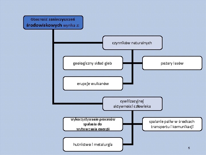 Obecność zanieczyszczeń środowiskowych wynika z: czynników naturalnych geologiczny skład gleb pożary lasów erupcje wulkanów