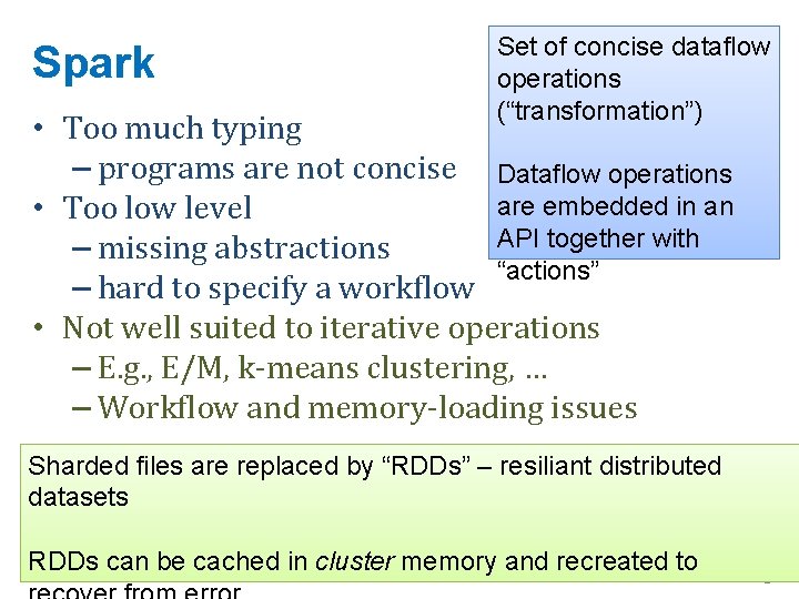 Spark Set of concise dataflow operations (“transformation”) • Too much typing – programs are