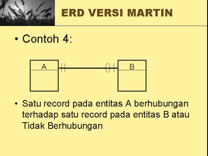 ERD VERSI MARTIN • Contoh 4: A B • Satu record pada entitas A