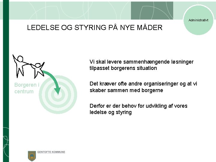 Administrativt LEDELSE OG STYRING PÅ NYE MÅDER Vi skal levere sammenhængende løsninger tilpasset borgerens