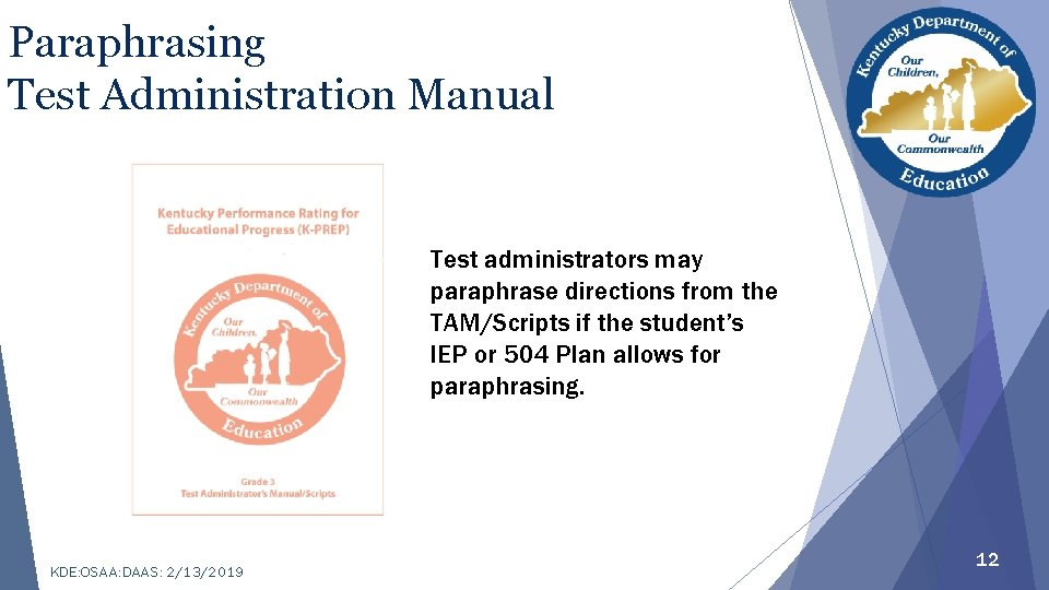 Paraphrasing Test Administration Manual Test administrators may paraphrase directions from the TAM/Scripts if the