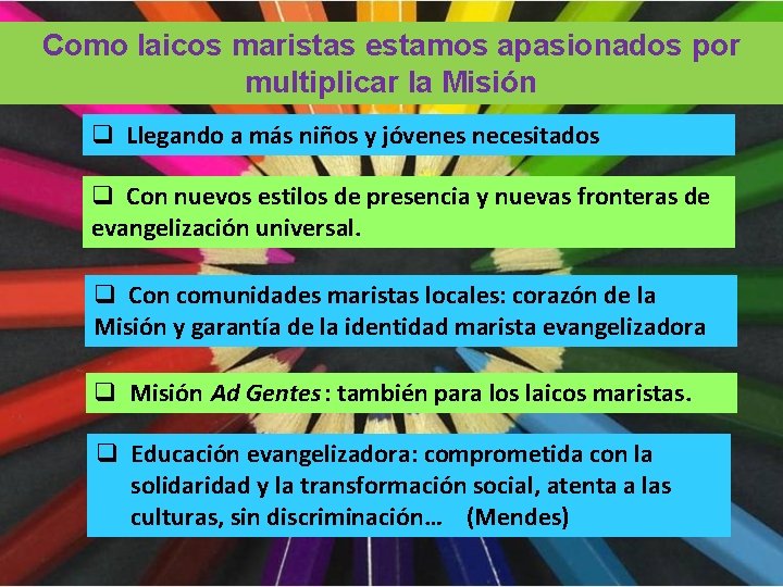 Como laicos maristas estamos apasionados por multiplicar la Misión q Llegando a más niños