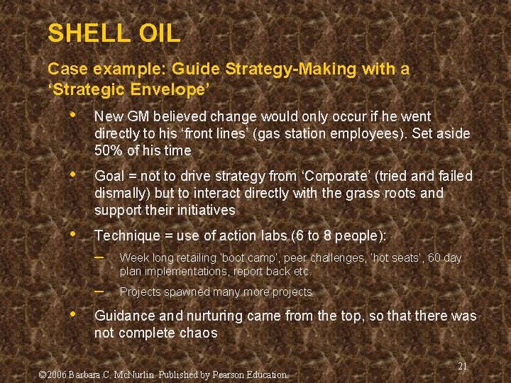 SHELL OIL Case example: Guide Strategy-Making with a ‘Strategic Envelope’ • New GM believed