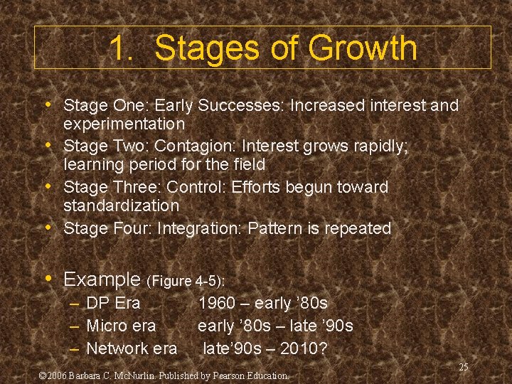 1. Stages of Growth • Stage One: Early Successes: Increased interest and experimentation •