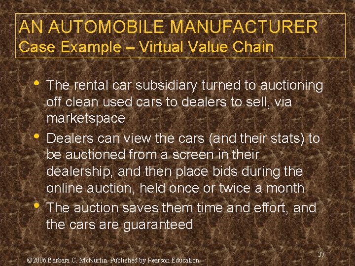 AN AUTOMOBILE MANUFACTURER Case Example – Virtual Value Chain • • • The rental