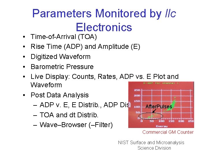  • • • Parameters Monitored by llc Electronics Time-of-Arrival (TOA) Rise Time (ADP)