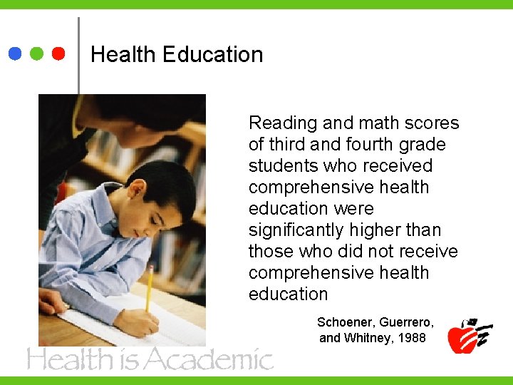 Health Education Reading and math scores of third and fourth grade students who received