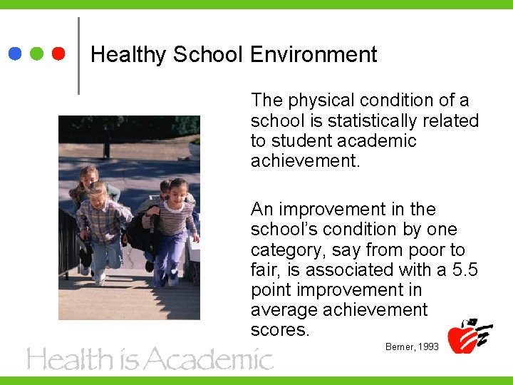 Healthy School Environment The physical condition of a school is statistically related to student