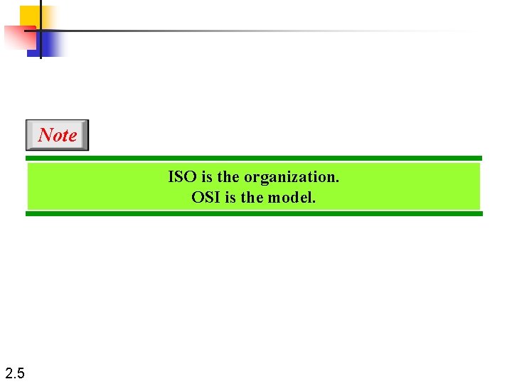 Note ISO is the organization. OSI is the model. 2. 5 