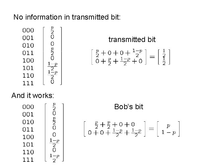No information in transmitted bit: transmitted bit And it works: Bob’s bit 