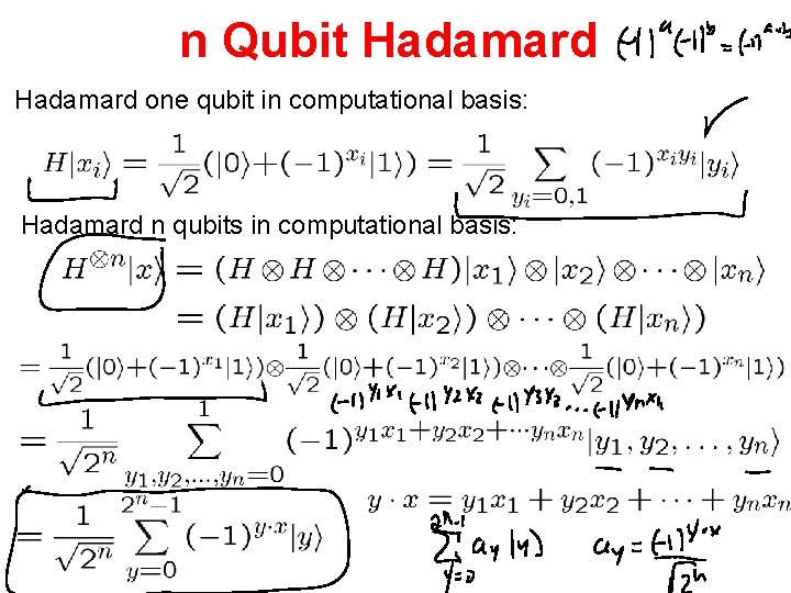 n Qubit Hadamard one qubit in computational basis: Hadamard n qubits in computational basis: