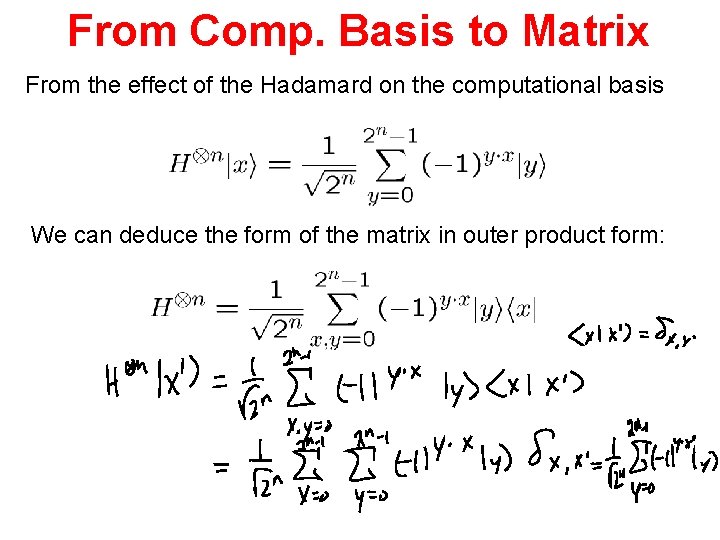 From Comp. Basis to Matrix From the effect of the Hadamard on the computational