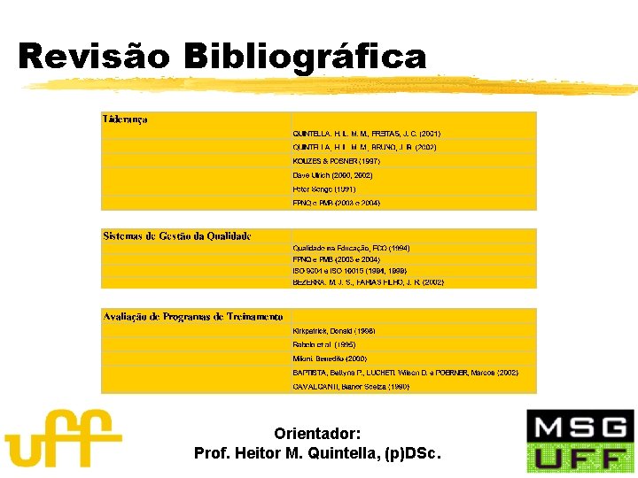 Revisão Bibliográfica Orientador: Prof. Heitor M. Quintella, (p)DSc. 