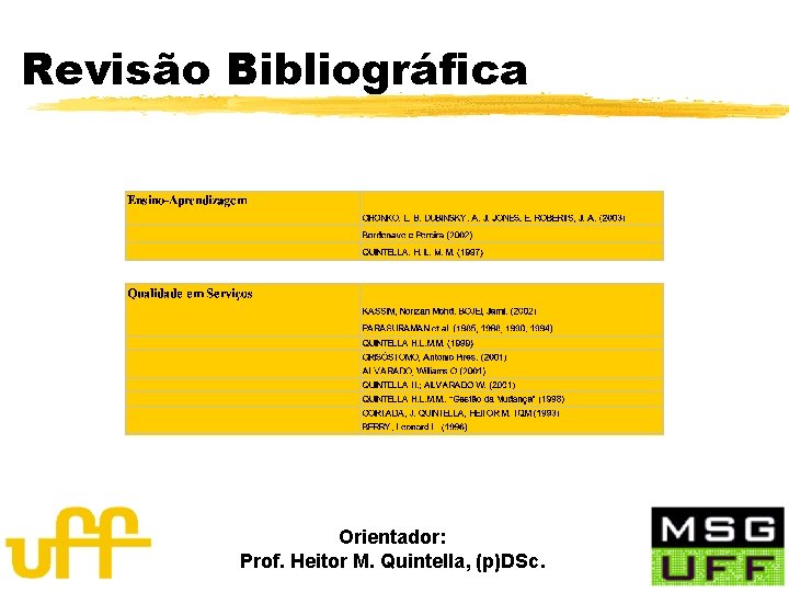 Revisão Bibliográfica Orientador: Prof. Heitor M. Quintella, (p)DSc. 