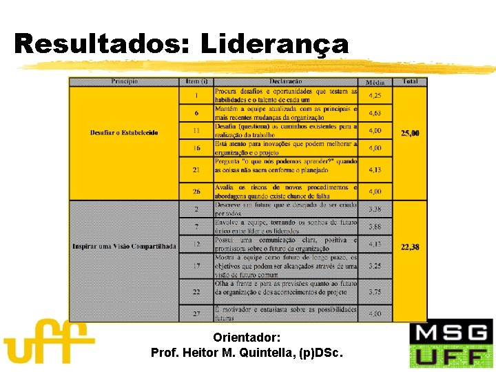 Resultados: Liderança Orientador: Prof. Heitor M. Quintella, (p)DSc. 