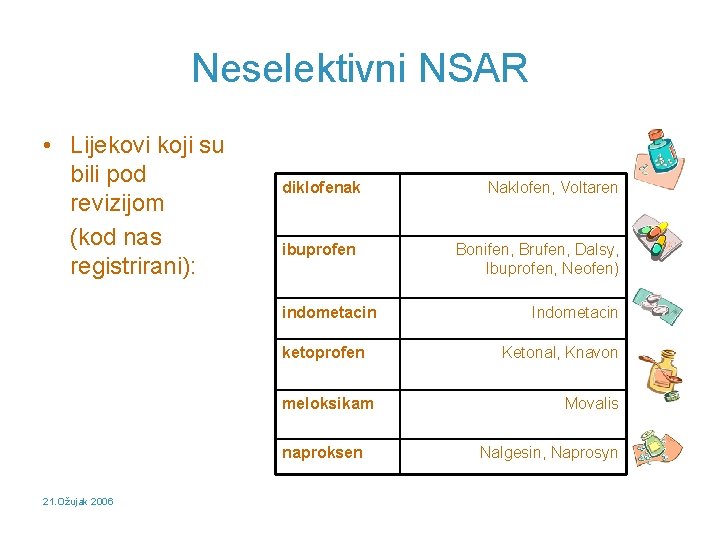 Neselektivni NSAR • Lijekovi koji su bili pod revizijom (kod nas registrirani): diklofenak ibuprofen