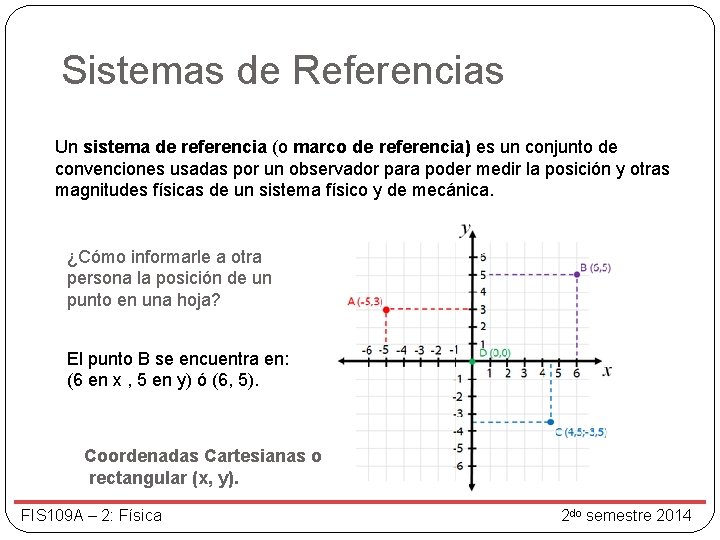 Sistemas de Referencias Un sistema de referencia (o marco de referencia) es un conjunto