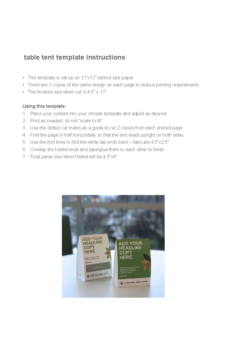 table tent template instructions • This template is set up on 11”x 17” tabloid