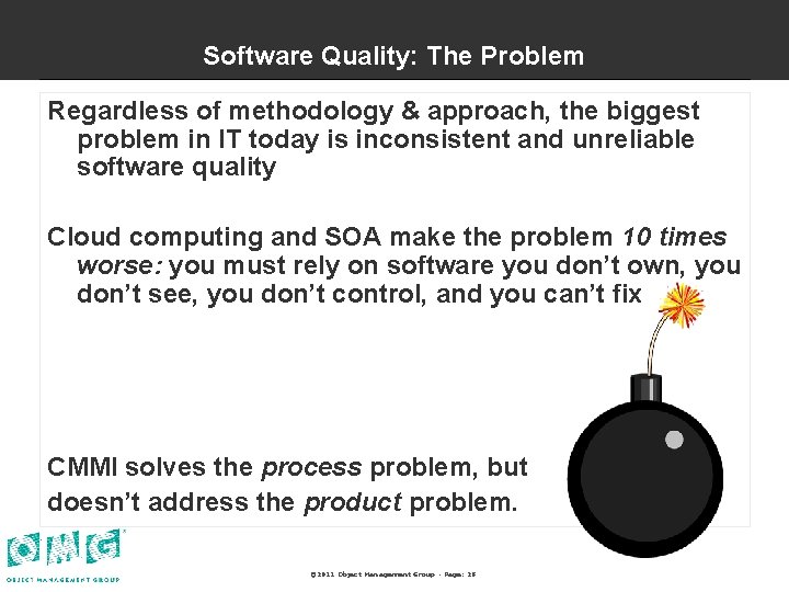 Software Quality: The Problem Regardless of methodology & approach, the biggest problem in IT