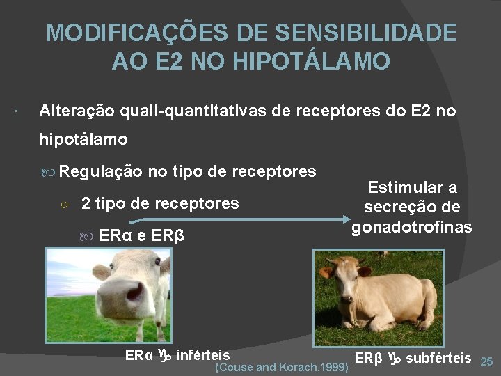 MODIFICAÇÕES DE SENSIBILIDADE AO E 2 NO HIPOTÁLAMO Alteração quali-quantitativas de receptores do E