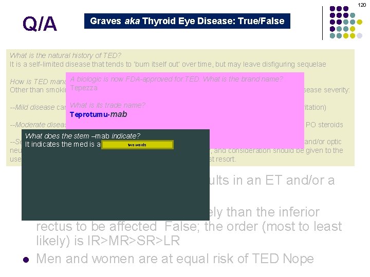 120 Q/A Graves aka Thyroid Eye Disease: True/False Graves orbitopathy is secondary to thyroid