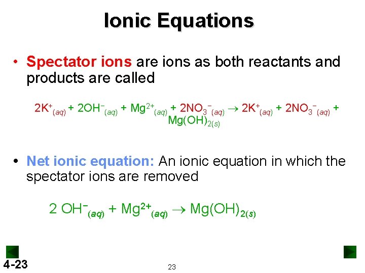 Ionic Equations • Spectator ions are ions as both reactants and products are called