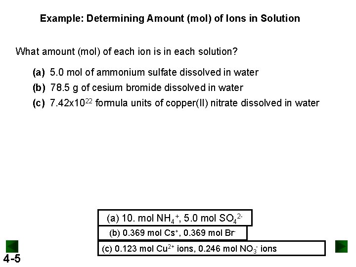 Example: Determining Amount (mol) of Ions in Solution What amount (mol) of each ion