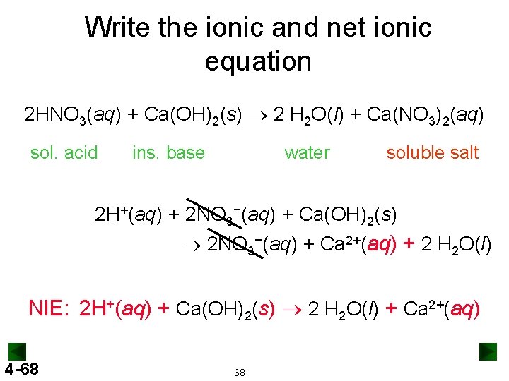 Write the ionic and net ionic equation 2 HNO 3(aq) + Ca(OH)2(s) ® 2