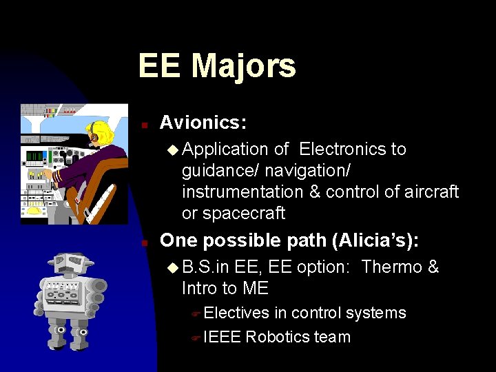 EE Majors n Avionics: u Application of Electronics to guidance/ navigation/ instrumentation & control