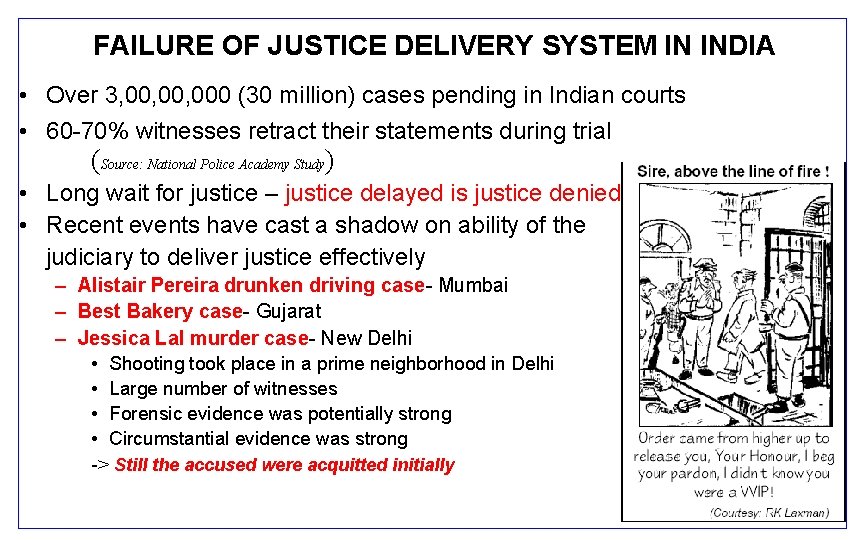 FAILURE OF JUSTICE DELIVERY SYSTEM IN INDIA • Over 3, 00, 000 (30 million)