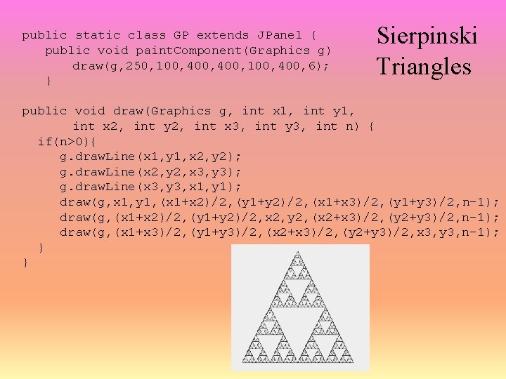 public static class GP extends JPanel { public void paint. Component(Graphics g) draw(g, 250,