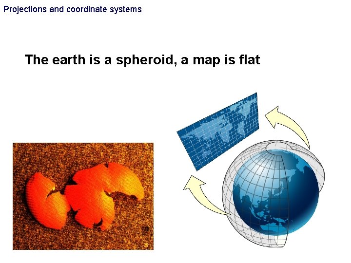 Projections and coordinate systems The earth is a spheroid, a map is flat Projections and coordinate systems The earth is a spheroid, a map is flat