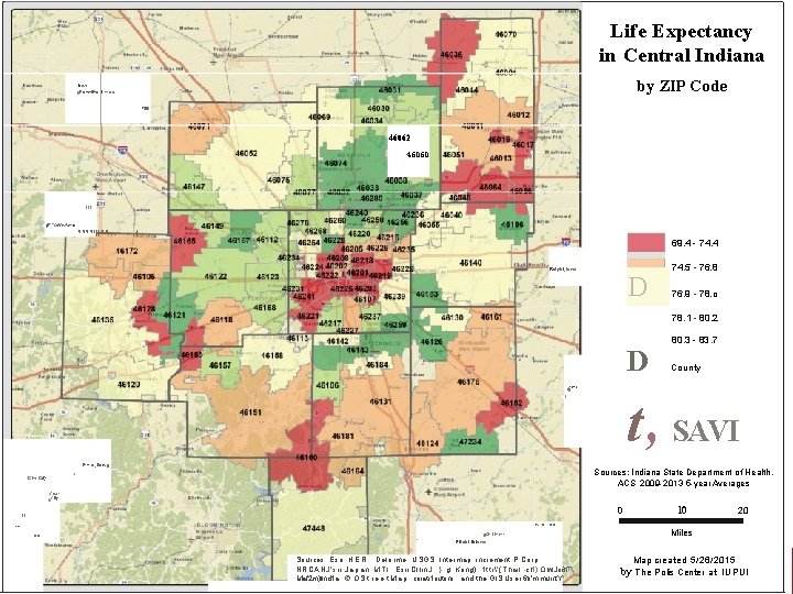 Life Expectancy in Central Indiana by ZIP Code Now 0 Richm 0 fld Llnd