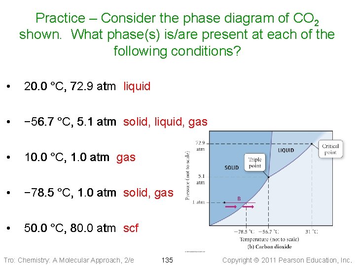 Practice – Consider the phase diagram of CO 2 shown. What phase(s) is/are present