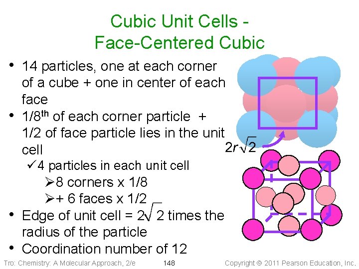 Cubic Unit Cells Face-Centered Cubic • 14 particles, one at each corner • of