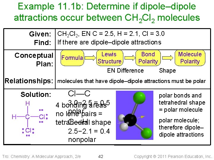 Example 11. 1 b: Determine if dipole–dipole attractions occur between CH 2 Cl 2