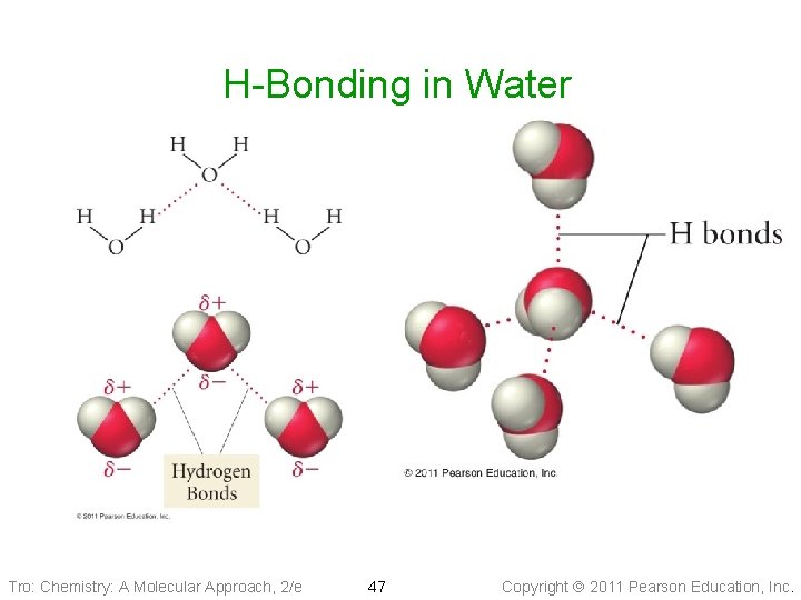 H-Bonding in Water Tro: Chemistry: A Molecular Approach, 2/e 47 Copyright 2011 Pearson Education,