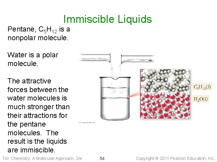 Immiscible Liquids Pentane, C 5 H 12 is a nonpolar molecule. Water is a