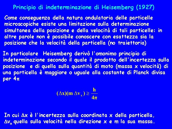 Principio di indeterminazione di Heisemberg (1927) Come conseguenza della natura ondulatoria delle particelle microscopiche