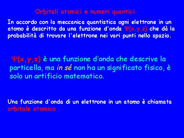 Orbitali atomici e numeri quantici In accordo con la meccanica quantistica ogni elettrone in