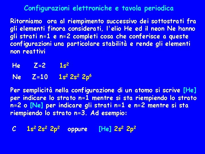 Configurazioni elettroniche e tavola periodica Ritorniamo ora al riempimento successivo dei sottostrati fra gli